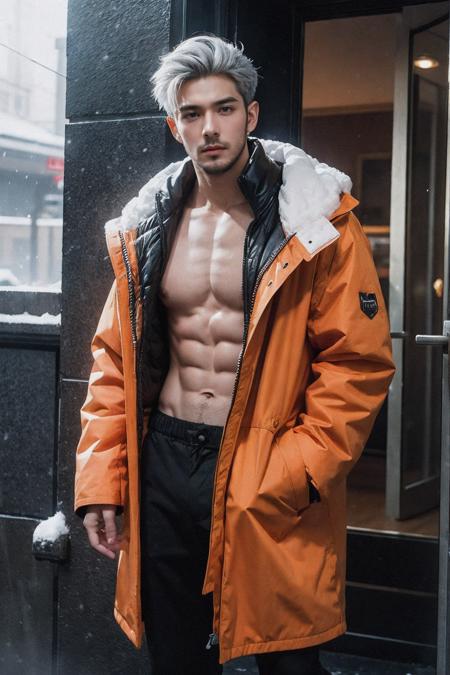 00035-2154099613-(silver_hair_1.1),handsome male,beard,(oversized orange coat_1.1),abs,winter,snow,.png